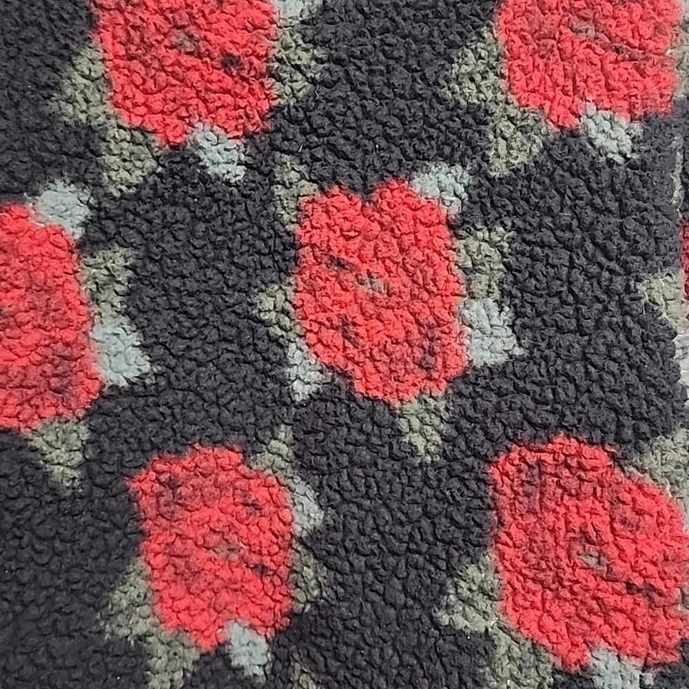 Hollister Vintage Red and Black Floral Rose Teddy Pullover Sz L - Picture 6 of 9